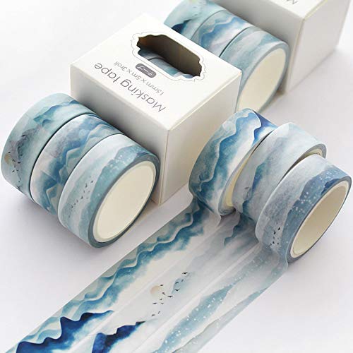 YUBBAEX Cute Printed Washi Tape 3 Rolls Japanese-Style Masking Tape Set Decorative for Arts, DIY Crafts, Journal Supplies, Planners, Scrapbook, Card/Gift Wrapping (Mountain Landscape) - color: Mountain Landscape