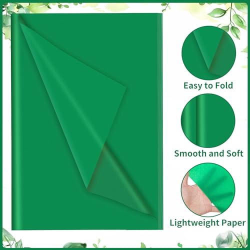 woric 160 Sheets Green Tissue Paper for Gift Bags 20 X 14 Inches | Dark Green Tissue Paper Bulk for Crafts DIY Project Weddings Neutral Baby Shower First Day of School Decorations - color: Green