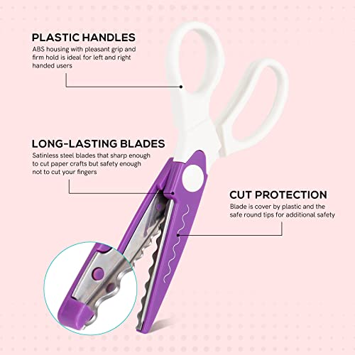 5 Pairs Craft Scissors Decorative Edge, Scissors for Crafting, Craft Scissors, Zig Zag Scissors Assorted Paper Edger Pattern Scissors for Office, School, Scrapbook Paper Quilling - color: Purple