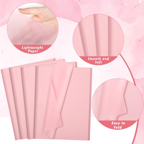 woric 160 Sheets Pink Tissue Paper for Gift Bags 20 X 14 Inches | Wrapping Tissue Paper Bulk for Baby Shower Girls Weddings First Day of School Decorations Crafts Bouquet Packaging - color: Pink