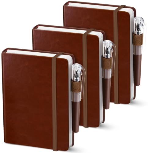 Oucaru Small Notebook 3 Pack, A6 Pocket Notebook, Mini Lined Journal - color: B-Chestnut Brown, style: 3 Pack