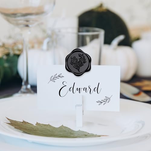 UNIQOOO Wax Seal Stickers - Eucalyptus Wedding Invitation Envelope Seal Sticker, 50 Pcs Self- Adhesive Black Stickers, Perfect for Invitation, Christmas, Gift Wrapping, Party - color: Eucalyptus Leaf - Black, size: Eucalyptus leaf,50