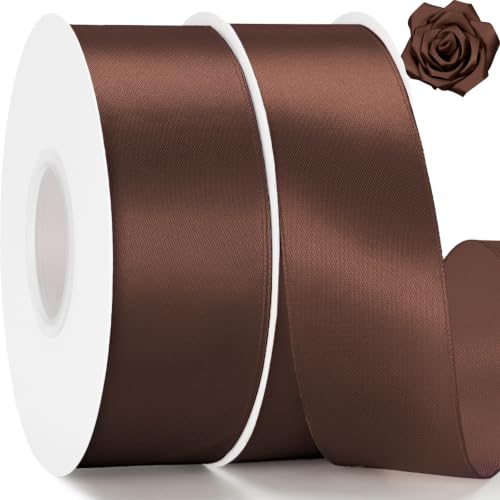 KINGLAKE Brown Satin Ribbon - 1-1/2'' x 100 Yards for Gift Wrapping - color: Brown, size: 1 1/2 Inch x 100 Yards