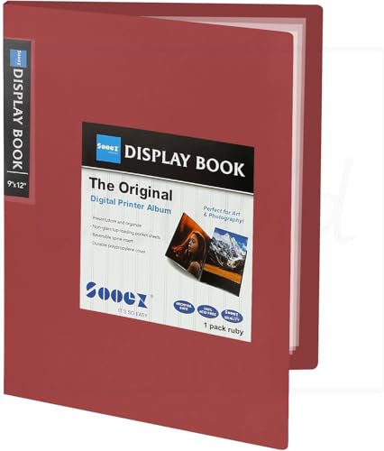 Sooez 30-Pocket Binder with Plastic Sleeves 9x12, Heavy Duty Art Portfolio - color: Red, size: 1 Pack
