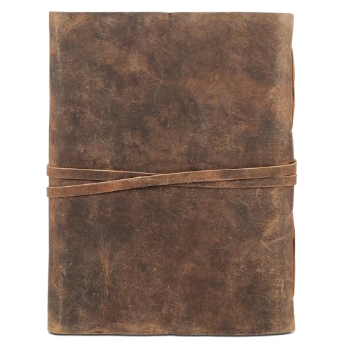 Leather Journal with Deckle Edge Paper 8x6 inch and Vintage Key | Handmade Writing Notebook Diary | Bound Daily Notepad for Men & Women Medium, Sketch/Writing pad for Artists - color: Brown, size: 10 x 7, style: Lined Deckle Paper