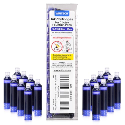 WRITECH W-1784 Cartridge Blue Ink: 16ct for Clictek Fountain Pen - color: 16ct Blue Cartridges