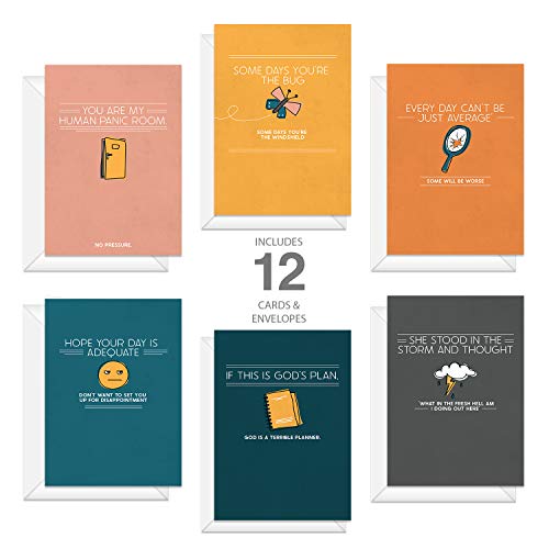 Canopy Street Snarky Encouragement Note Cards / 12 Motivational Cards With White Envelopes / 5" x 7" Funny Greeting Card Pack / 6 All Occasion Humorous Illustration Designs - color: Snarky Encouragement