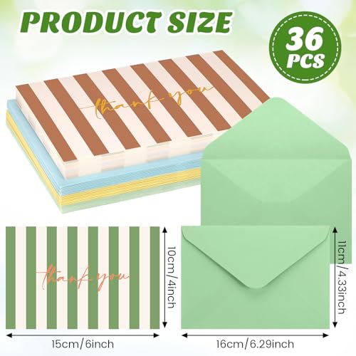 Eaasty 36 Pcs Summer Thank You Cards with Envelopes,Stripes - style: Stripes