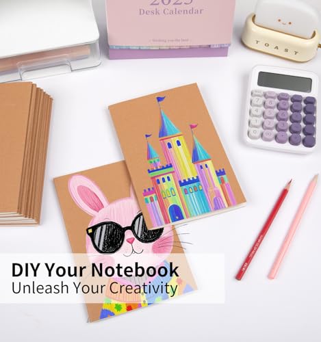 6 Pack A5 Grid Kraft Notebooks Bulk, 8.3x5.5 Inches, Journaling Notebooks - color: Brown, style: Brown-6-Grid