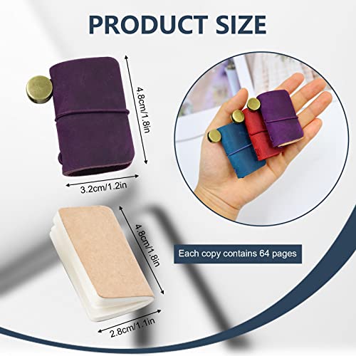 Yitexin 3 Colors Mini Size with Leather Cover and Strap, Refillable Personalized Tiny Travel Journal 1.9 x 1.3in(4.8 x 3.2cm), Blank Pocket Diary (Blue, Red, Purple)