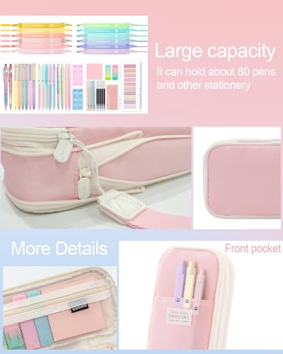 JIZHIYUAN 53PC Aesthetic School Supplies with Pink Pencil Case for Students - color: Multicolor，Black