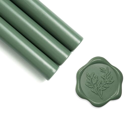 UNIQOOO Olive Green Glue Gun Sealing Wax Sticks for Wax Seal Stamp - Perfect for Wedding Invitations, Thank You Card, Mails, Wine Gift Wrapping, Christmas Gift, Pack of 8 - color: Olive Green