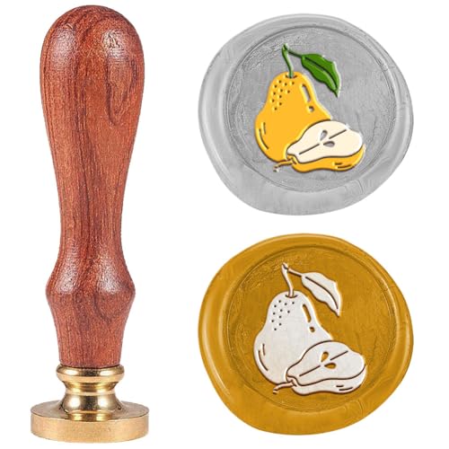 Pear Wax Seal Stamp Retro Sealing Stamps 1" Removable Brass Head Seal Stamp with Wooden Handle Sealing Wax Stamp for Envelope Greeting Letter Invitations Gift Wrapping Decor Autumn - style: Pear