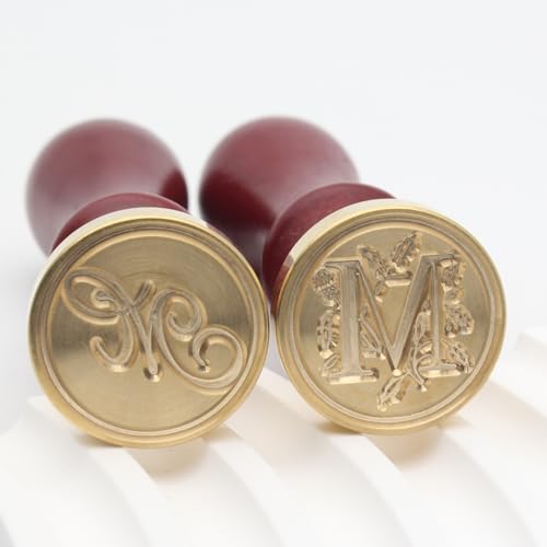 Letter Wax Seal Stamp Kit - Initial Alphabet M Stamp Head 2pcs, Vintage Monogram Stamps Wax Seal Kit with 200pcs Assorted Sealing Beads, Spoon, Metallic Gold Silver Pens - style: Letter M Wax Seal Stamp Kit
