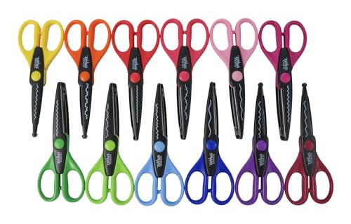 School Smart Paper Edger Scissors, 6-1/2 x 2-1/2 Inches, Assorted Colors, Set of 12
