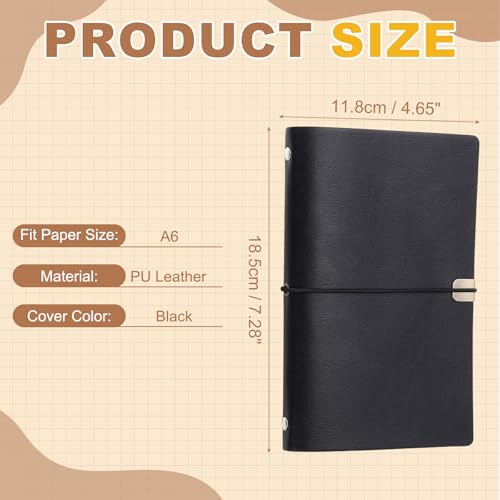 PATIKIL A6 Leather Binder Journal Cover, 6 Ring Refillable Binder Loose Leaf Notebook Protector with Elastic Closure No Paper for Work Meeting Notebook Folder, Black - color: Black, size: A6