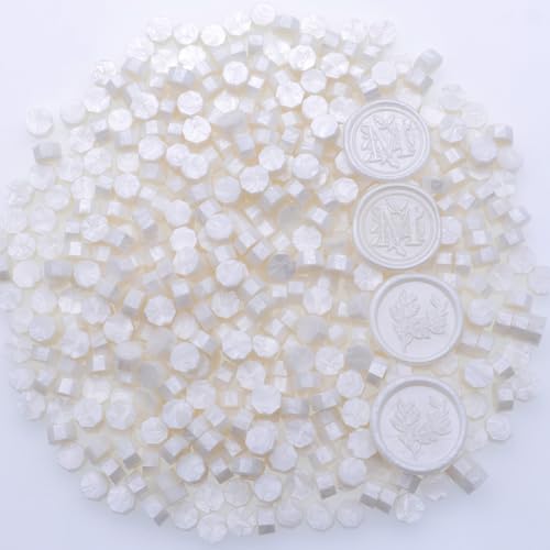 Pearl White Wax Seal Beads 1450pcs (1.1lb), Premium Pearlescent Sealing Wax Pellets for Stamp Seals, Wedding Invitation, Letter Envelope, Thanks Card & Scrapbook DIY Crafts & Bridal Crafts - color: Pearl White