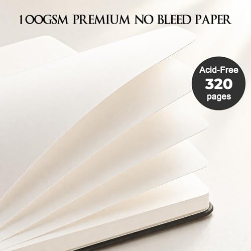 Blank Journal, Hardcover Sketchbook 8.5" x 11", 320 Pages Blank Notebook A4 | Extra-Thick with 2X Creative Space, 100gsm No Bleed Paper, Leather Hardcover, Lay-Flat for Drawing, Writing, Mind Mapping - color: Black, size: A4