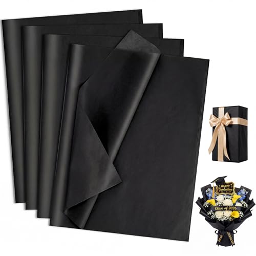 woric 160 Sheets Black Tissue Paper for Gift Bags 20 X 14 Inches | Tissue Paper Bulk for Crafts DIY Wrapping Halloween Birthday Black-Tie Weddings Decorations - color: Black