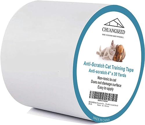 Chuangseed Anti Cat Scratch Tape, 4" x 30Yds, Transparent, Double Sided, Furniture Protector, Pet Safe, Easy Installation, One Year Warranty - size: 4" x 30Yards
