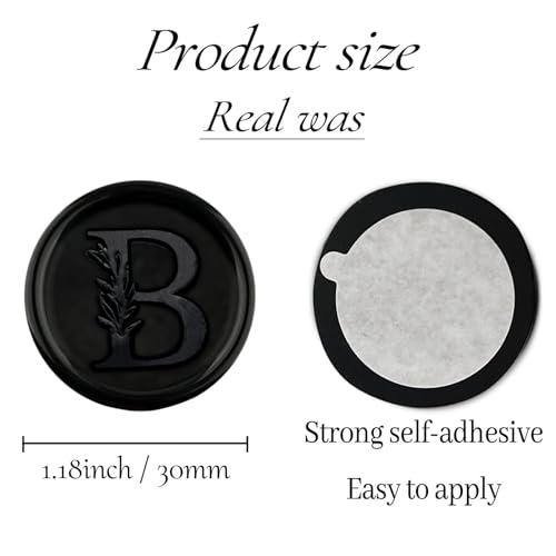 25Pcs Black Wax Seal Stickers Handmade Vintage Botanical Leaves Adhesive Letter Wax Stickers for Wedding Party Invitations, Envelope, Gift Wrap, Christmas(Initial B, Black) - color: Black-25pcs, size: B