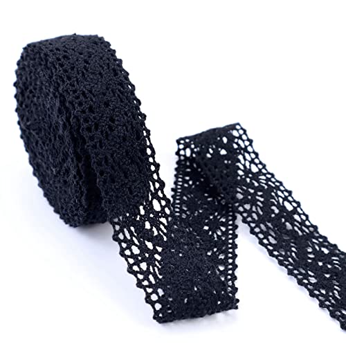 Black Lace Ribbon 12 Yards Cotton Sewing Lace Trim Crochet for Crafts, Gift Package Wrapping, Bridal Wedding Decoration, Scrapbooking Supplies - color: Black, size: 1.1 inch*12yards