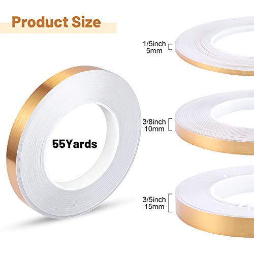 Zonon Gold Washi Tape for Wall Decor Self Adhesive 5/10/15mm | Gold Foil Pinstripe Tape, Mirror, 3 Widths Total 164 Yards, Easy to Apply for Furniture Car Arts Graphic Decoration - color: Gold, size: 5/10/15mm