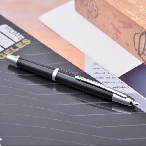 Jinhao 20 Press Fountain Pen, Piano Black Retractable Extra Fine Nib with Ink Converter Set (Silver Clip) - color: Piano Black (Silver Clip), style: Extra Fine