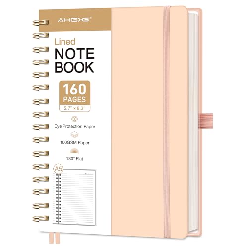 AHGXG Spiral Journal Notebook, 160 Lined Pages, A5 Size (5.7'' x 8.3'') - color: Pink