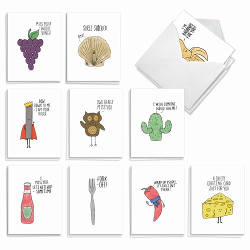 The Best Card Company - 20 Note Cards Blank Assortment (4 x 5.12 Inch) (10 Designs, 2 Each) - engaging Puns AM2975OCB-B2x10 - style: Fun Puns