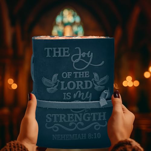 LEATHER VILLAGE Christian Leather Journal Joy Verse, Navy Blue 7x5. - color: Blue