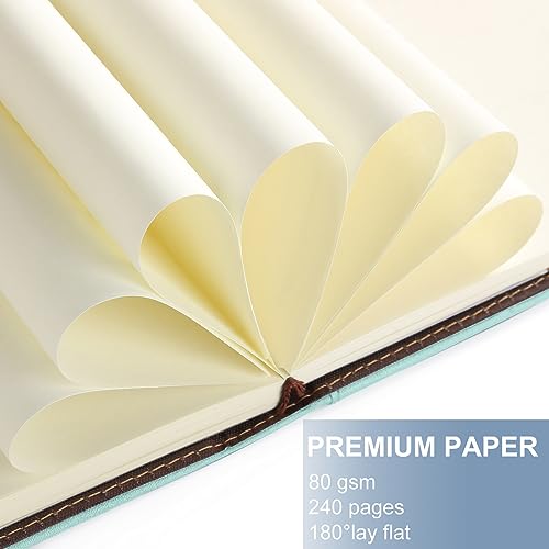 A5 Blank Journal Notebook, Refillable Hardcover Leather Sketchbook with Pocket and Magnetic Buckle, 240 Pages Thick Travel Sketchbooks for Drawing and Writing, 80gsm Unlined Journal for Men and Women - color: Light Green, size: A5 Blank Paper