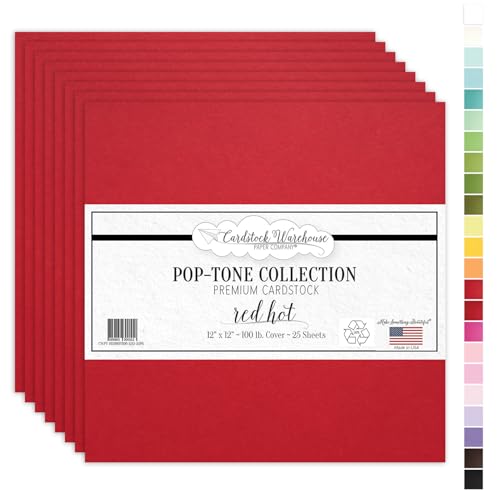 Cardstock Warehouse Pop-Tone Red Hot Cardstock Paper - 25 Sheets, 12 x 12" - 100 lb / 270 GSM Premium Red Card Stock for Die-cutting, Crafts, Scrapbooking, Card Making and DIY Projects - color: Red Hot