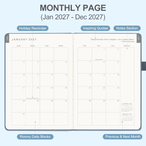 &And Per Se 2027 Planner, 12-Month Monthly & Weekly, 2027 Calendar Planner with 100gsm Paper, B5 Hardcover Faux Leather, 7.5" x 10"(Dark Blue) - color: Dark Blue, size: 7.5" x 10"(Jan 2027-Dec 2027)
