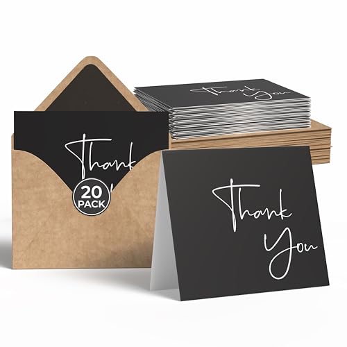 VNS Creations Thank You Cards With Envelopes - 20 Pack 4 x 6 - Black - color: Black, size: 20 Pack - 4" x 6"