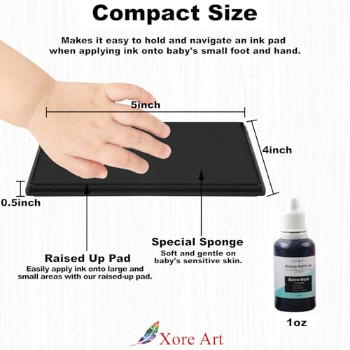 5"x4'' Large Ink Pad Washable Stamp Ink Pad for Baby Footprint Handprint with 30ml Premium Refill Ink (Black) - color: mixture