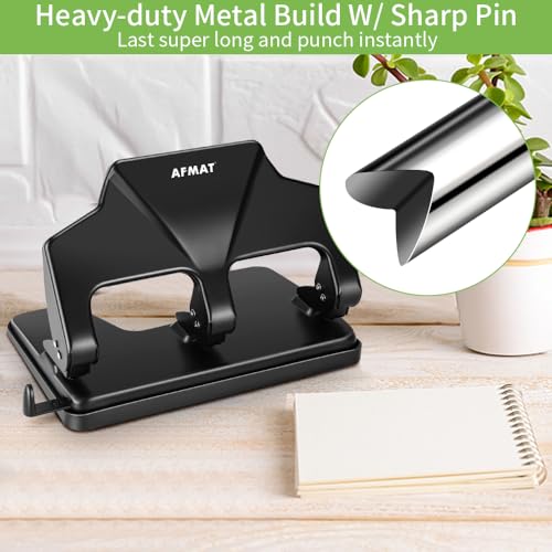 AFMAT 3 Hole Punch Heavy Duty, 40-Sheet Three Hole Punch, 50% Reduced Effort, 3 Hole Puncher for Binder w/Large Chip Tray, 9/32" Holes Diameter, Metal Paper Puncher for Home/Office/School, HP14 - color: Black