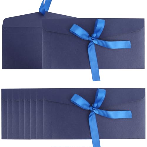 20 Pack Pearlescent Blue Decorative Envelopes with Ribbon Bow, 8x4 Inch Christmas Cash Gift Envelope, Greeting Invitation Envelope Classical Pure Set for Wedding Birthday Festival and Party - color: Blue
