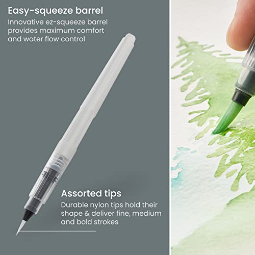 ARTEZA Water Brush Pens for Watercolor, Set of 6, Round and Flat Nylon Tips - size: Fine, Medium, Broad Tips