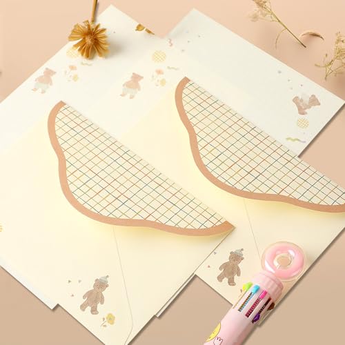 37 Pcs Stationery Paper Envelopes Set | Includes 24 Writing Paper & 12 Envelopes & 48 Stickers, Flower Cat Letter Writing and Stationery Paper Envelopes(4Style) - color: Cute