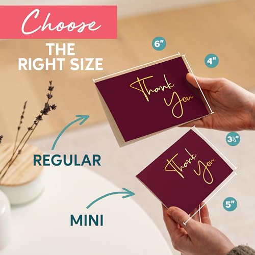 VNS Creations Thank You Cards With Envelopes - 100 Pack 4 x 6 Blank - Wine - color: Wine (Gold Foil), size: 100 Pack - 4" x 6" (Value Pack)