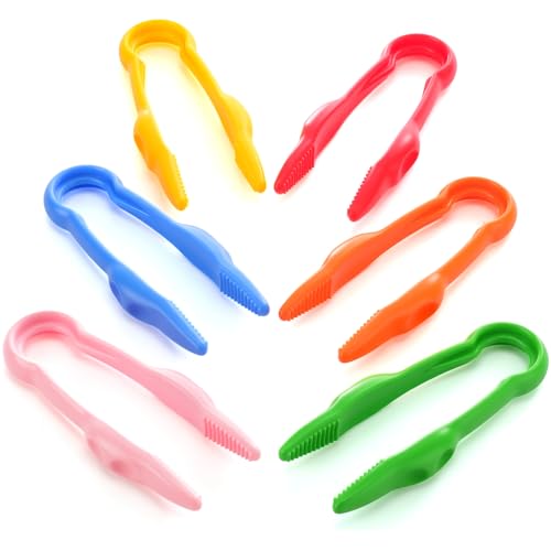 Chunful Plastic Tweezers for Kid Easy Grip Motor Tools for Craft DIY,24 Pcs