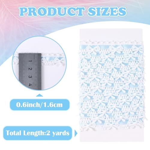 2 Yards Bow Lace Trim Ribbon, A Style, Light Blue - color: Light Blue-A style