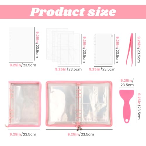 Sticker Organizer Binder with Clear Pockets & Zipper, Reusable A5 Stickers Collecting Book Album Holder with 10 Release Papers for Planner, Journaling, Sticker Collection (pink) - color: Pink