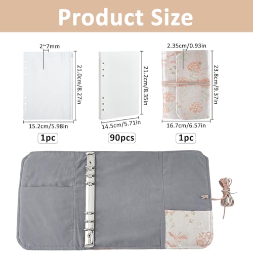 SUPERFINDINGS A5 Binder Refillable Planner Notebook 1PC Cloth Light Coral Flower 6 Ring Binder Cover with 90 Sheets Inner Page Papers and 1PC Pocket A5 Loose Leaf Personal Planner Embroidery Journal - color: Light Coral
