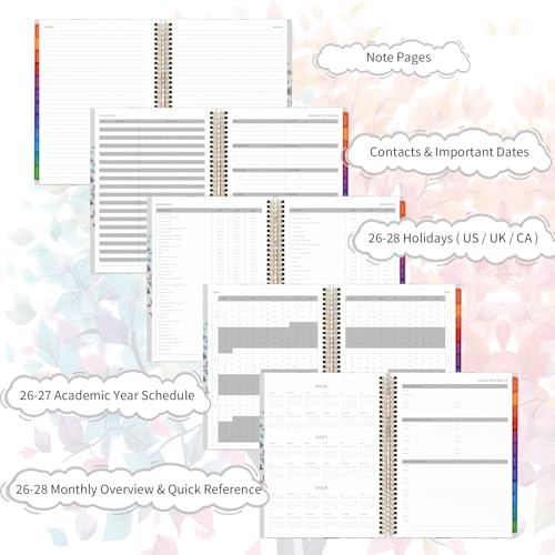 2026-2027 Appointment Book Weekly Quarter-Hourly, July 2026 - June 2027 Agenda 2026-2027 Academic Planner with Colorful Tabs, 8.5"x11", Spiral Binding, Hardcover, Note Pages, Pockets - color: Pink Tree (07.2026 - 06.2027), size: A4 (8.5''x11'')