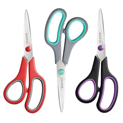 Scissors All Purpose Heavy Duty 3Pack, RUKIFAY 8"Scissors for Office School - color: 3 Pack