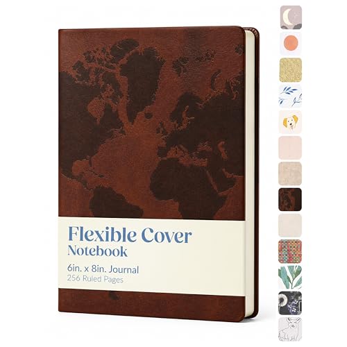 WORLD TRAVELER Eccolo A5 Lined Journal 256 Ivory Pages Lay Flat 6x8 - color: World Map