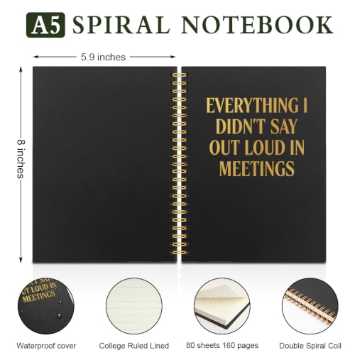 Things I Didn’t Say Out Loud in Meetings Black Gold Spiral Journal | Funny Office Journal for Men Women Coworker, Sarcastic Gag Quote Work Notebook Gifts for Colleague Boss Friend Sister