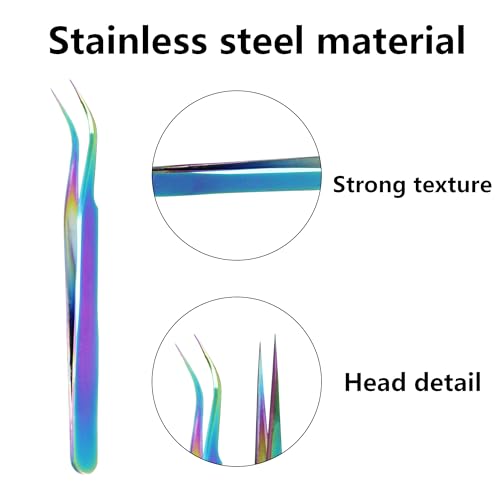 pson 2PCS Rainbow Tweezers Set, Stainless Steel Pointed Craft Tweezers, Colorful Fine Tip Tweezer Tools for Jewelry Making, Eyelash Extension, Repair, DIY (1 straight and 1 curved) - style: 1 straight and 1 curved